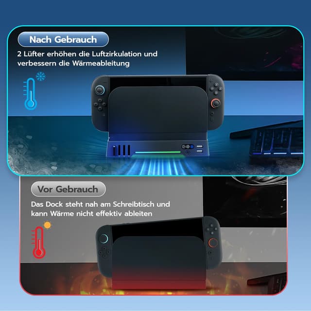 Thumbnail 6 de Mcbazel Switch 2 Dock Kühlventilator-Ständer mit RGB, 3-stufig & 8 Karten-Slots