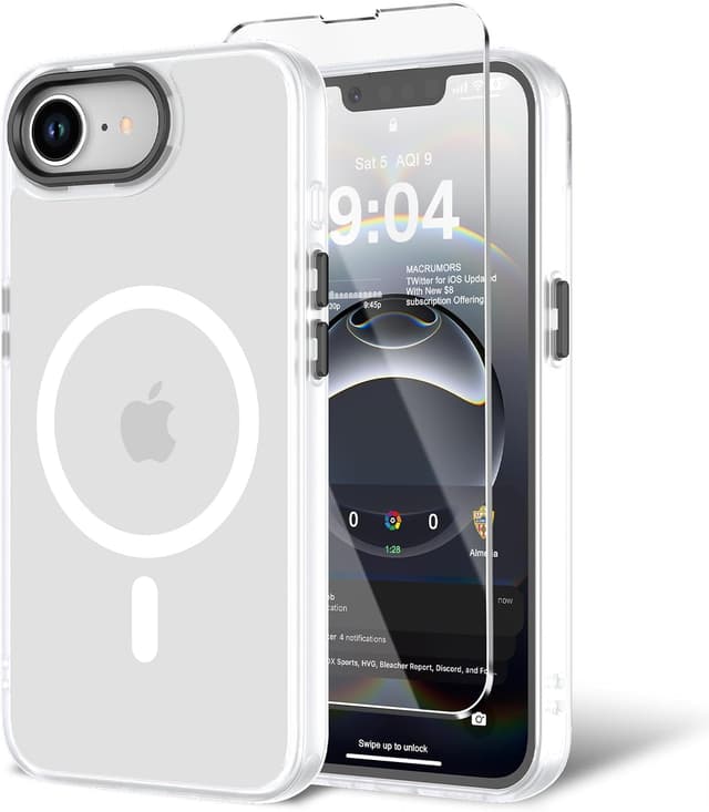 Detalle de BPOASE Ultra Slim iPhone 16E/iPhone 17E Case with Screen Protector (MagSafe Compatible) - Clear Matte Shockproof Phone Cover