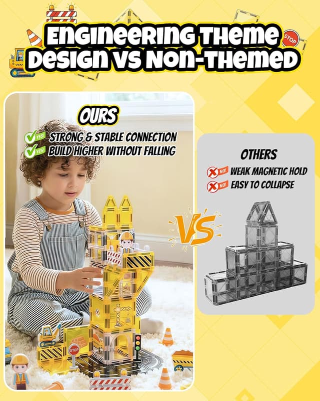 Detalle de LADFAR Magnetic Tiles for Kids (37-Piece) STEM Construction Magnet Building Blocks