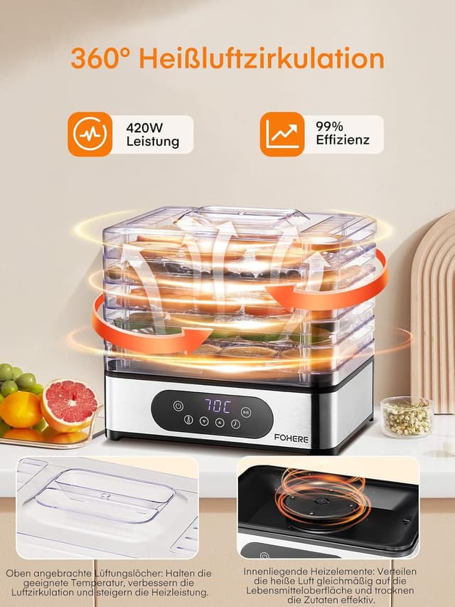 Thumbnail 3 de FOHERE Dörrautomat Edelstahl 5 Tabletts