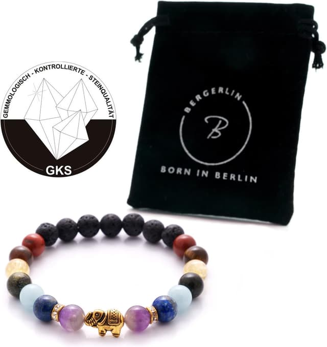 Detalle 2 de 7 Chakren Armband mit Naturstein & Lavastein (Echtheitszertifikat, EPI geprüft) – für Damen und Herren, unisex
