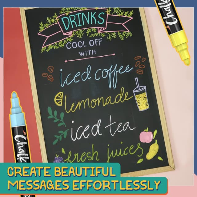 Detalle de Liquid Chalk Pens (30 Pack, 6mm) Pastel + Neon Chalkola-style erasable markers for non-porous surfaces