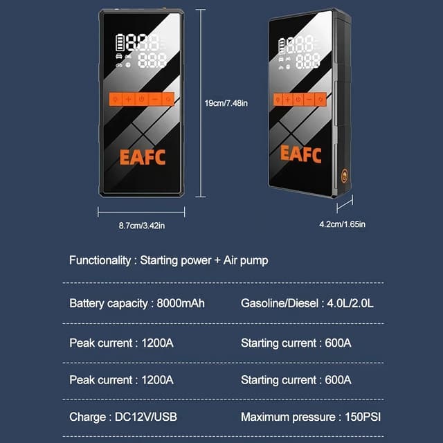 Thumbnail 6 de 20000mAh Car Jump Starter with 150PSI Air Compressor