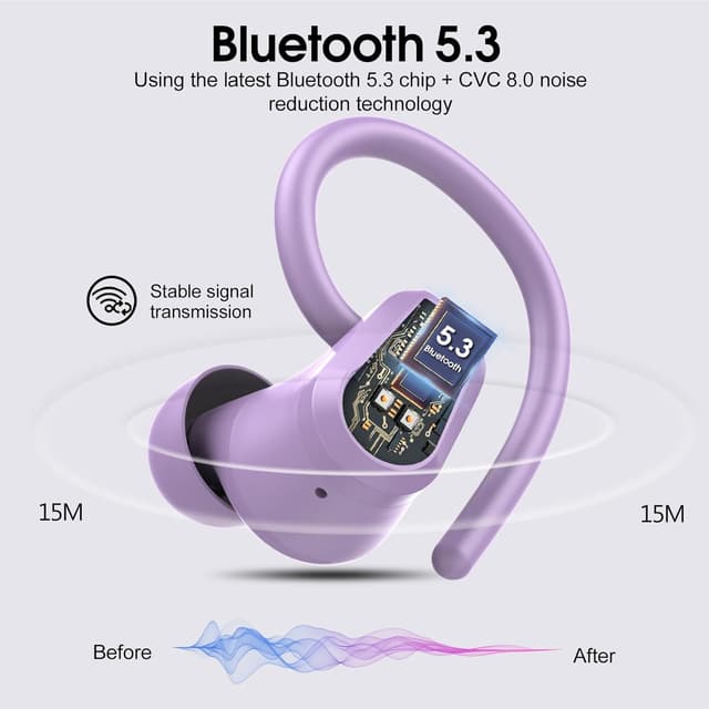 Detalle 2 de Poounur Wireless Earbuds (Bluetooth 5.3) with 4 EN C Noise-Cancelling Mic, 50H Playtime, Purple