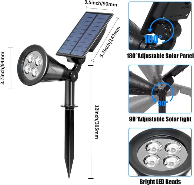 Detalle de T-SUN T-SUN (2 Pack) Faretto solare da esterni impermeabile con 2 modalità e angolo regolabile fino a 180°
