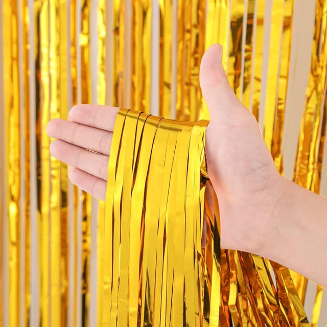 Thumbnail 1 de Voircoloria Gold Foil Fringe Backdrop 3.3x8.2ft 🎉