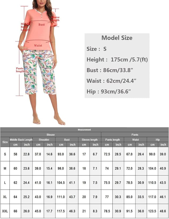 Thumbnail 6 de Ensemble pyjama femme Uniexcosm : coton imprimé à col V boutonné, manches courtes et 3/4 pantacourt
