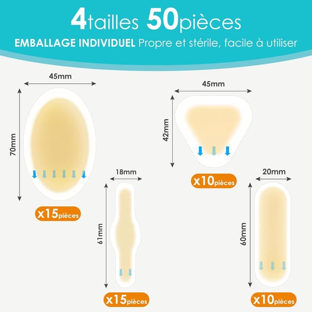 Thumbnail 5 de Pansements ampoules 50 PCS hydrocolloïdes pour pieds 🩹