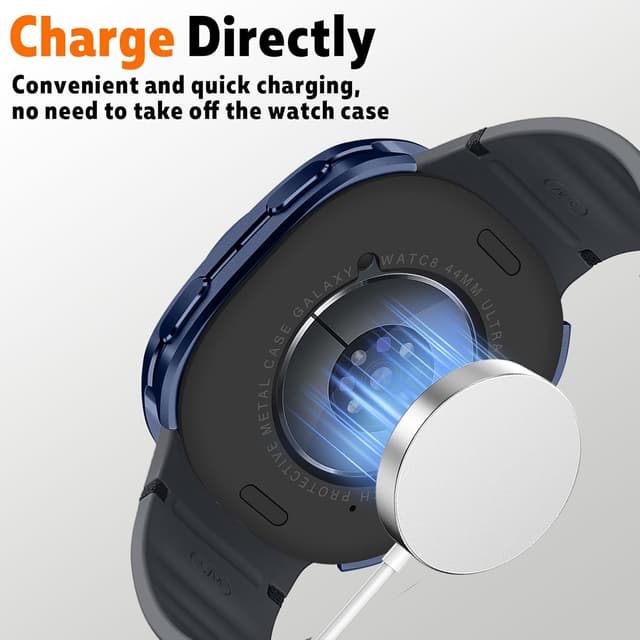 Detalle de HITZEE 2-in-1 Metal Case for Samsung Galaxy Watch 8 (44mm) – rugged metal bumper with back cover, Blue White