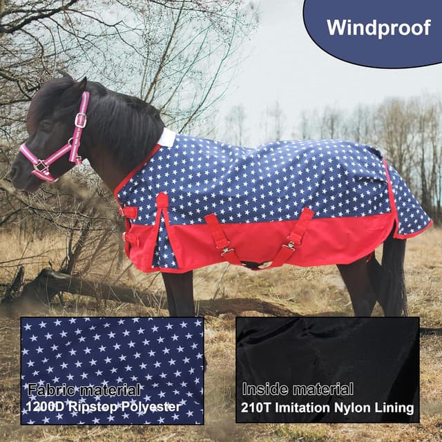 Detalle 2 de Leberna Pony Turnout Rug 1200D Waterproof Lightweight Rain Sheet (No Fill) – Star, 3'0