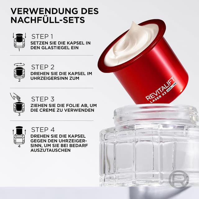 Detalle de L'Oréal Paris Revitalift Laser X3 Anti-Age Tagespflege Nachfüllkapsel (50 ml) mit Pro-Retinol, Hyaluronsäure & Vitamin C