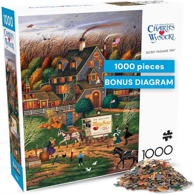 Detalle de Buffalo Games Charles Wysocki Secret Passage Inn 1000-Piece Jigsaw Puzzle