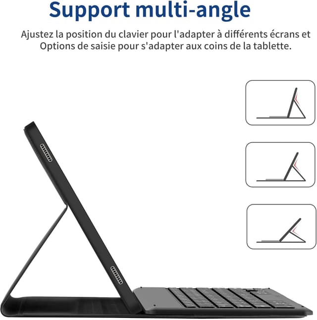 Detalle 2 de EasyAcc étui clavier français Bluetooth pour iPad 10,2" (9e/8e et 7e génération) avec film de protection et clavier amovible, bleu océan
