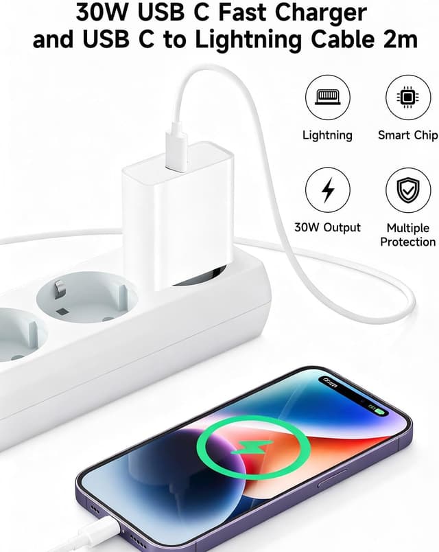 Detalle 2 de 30W Cargador USB C con Cable Lightning para iPhone y iPad