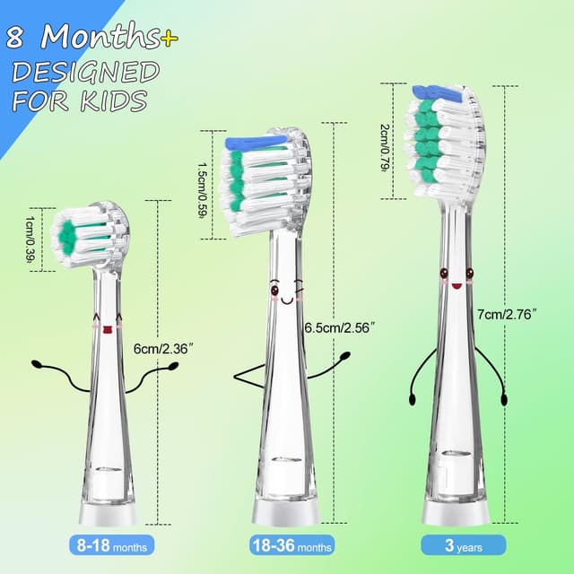 Detalle de Kinder-Ersatzbürsten für Seago & Teeteck: 5er-Set kompatibel mit SG-513/SG-977/SG-2139 (ab 3 Jahren)