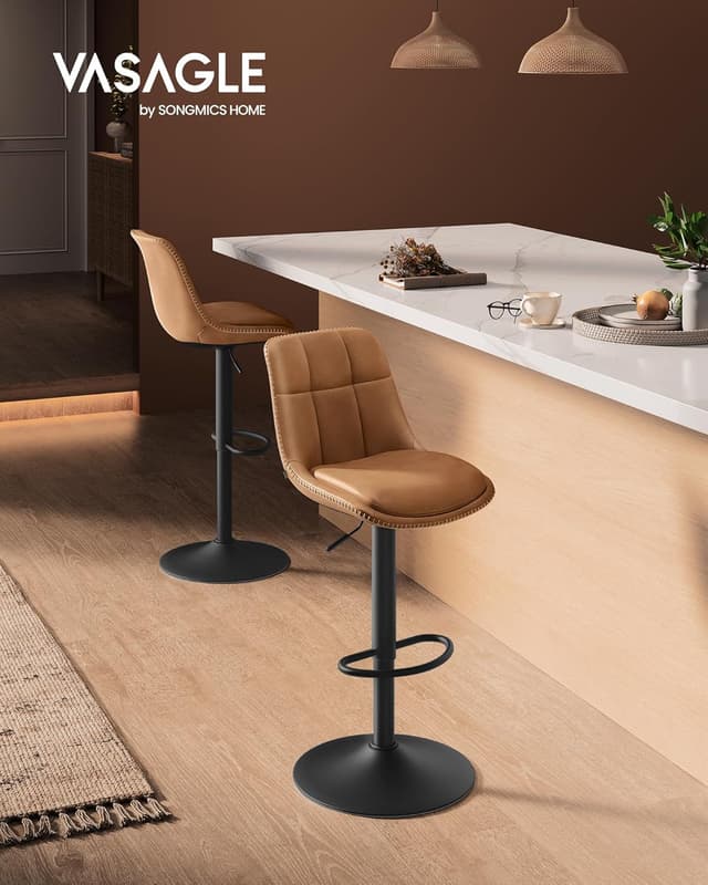 Detalle 2 de Lot de 2 tabourets de bar VASAGLE LJB095K01, assise pivotante réglable avec dossier