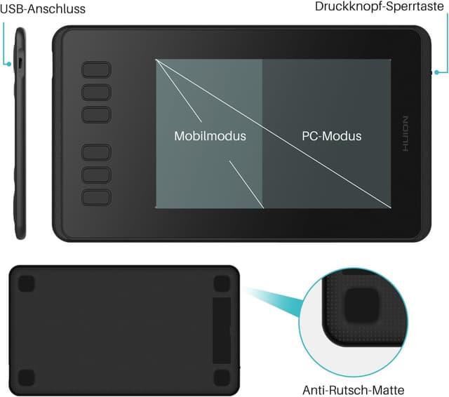 Detalle de HUION Inspiroy H640P Grafiktablett mit batterielosem PW100-Stift – für Mac, Windows und Android