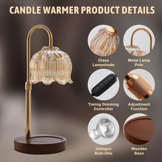 Thumbnail 6 de Geezo Electric Candle Warmer Lamp with Timer & Dimmer (50W)