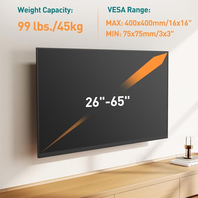 Detalle de ELIVED TV Wall Bracket with 796mm Long Arm (Full Motion Corner Mount) for 26–65 inch TVs, up to 45kg, Max VESA 400x400