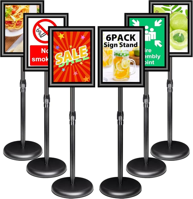 Detalle de VAIIGO 6Pack Adjustable A4 Sign Holder (Aluminium) – Black poster, menu & notice stand