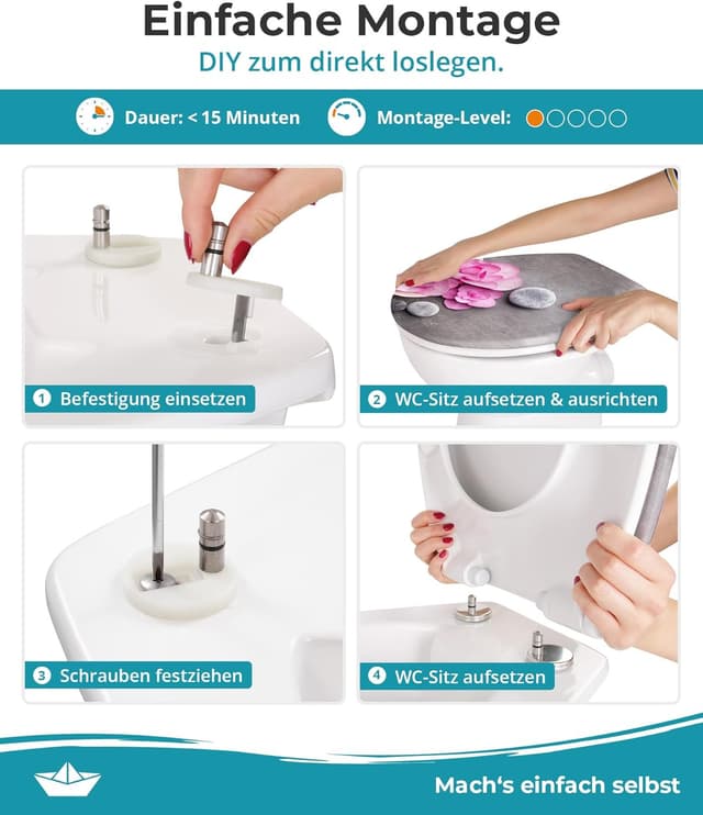 Detalle de Calmwaters® WC Sitz Motiv Wellness Orchidee – Toilettendeckel aus antibakteriellem Duroplast, bis 250 kg, mit Absenkautomatik