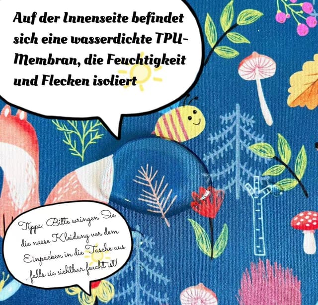 Detalle 2 de TRASUN Wetbag Kindergarten Nasstasche – wasserdichtes 2er-Set für nasse & trockene Wickel-/Schwimmsachen