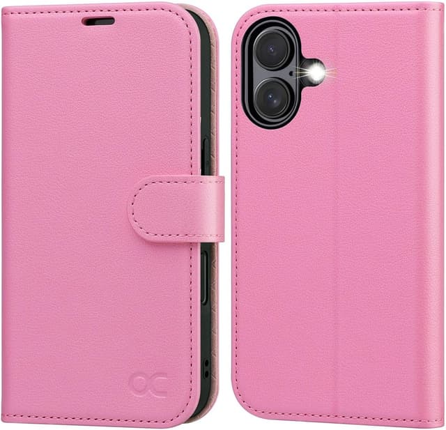 Detalle de OCASE Hülle für iPhone 17 5G mit Kartenfach, Magnet & Standfunktion (RFID-Blocker) – Rosa