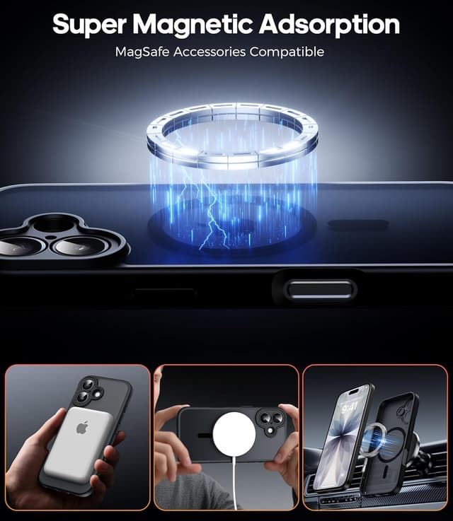 Detalle de FLLAO 3-in-1 Magnetic Case for iPhone 17 with 2X HD Screen Protector (MagSafe-compatible) in Black