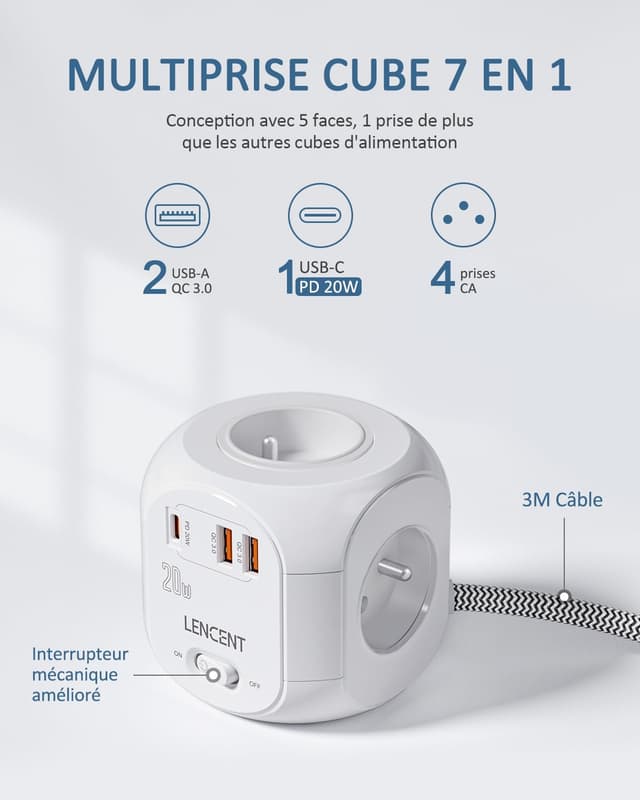 Thumbnail 1 de LENCENT Cube rallonge Amélioré PD 20W