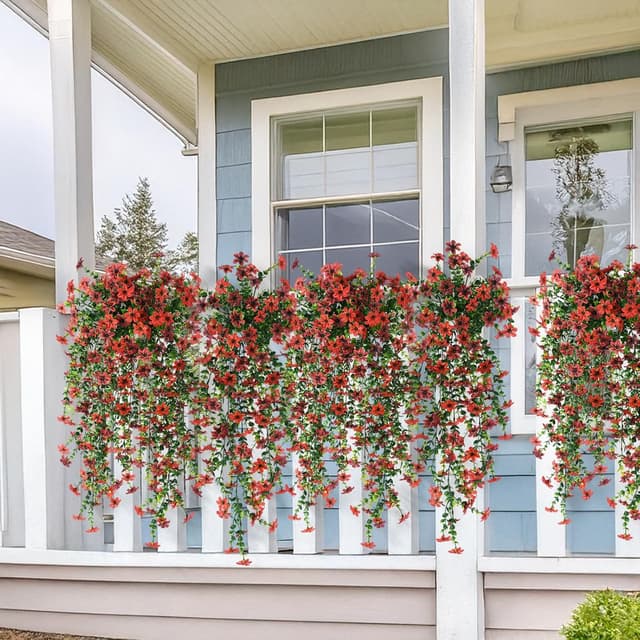 Detalle de INQCMY Faux Silk Daisy Hanging Flowers (2-Pack) with Eucalyptus Leaves for Outdoor & Indoor Porch Decor