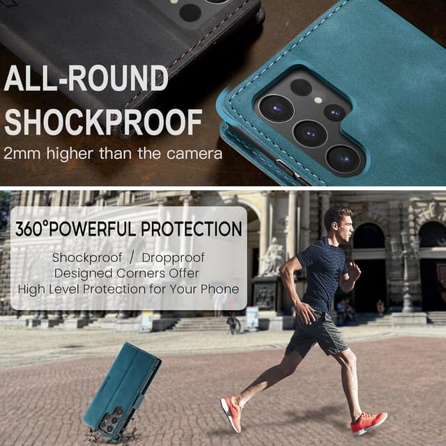 Thumbnail 6 de Lxisxcna Schutzhülle für Samsung Galaxy S24 Ultra 5G mit Kartenhalter, magnetischem Ständer und Flip-Case (Blau)