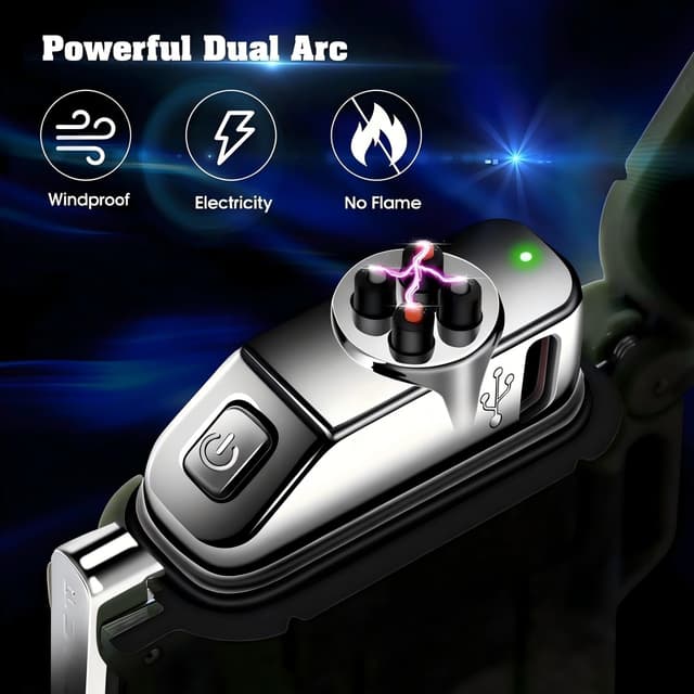 Detalle 2 de Rechargeable Electronic Plasma Lighter with Cross Dual Arc, USB Charging, Windproof & Waterproof (Camping & Survival)
