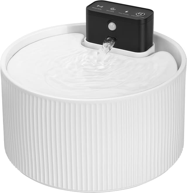Detalle de Feriva 2.2L Ceramic Wireless Cat Water Fountain (Cordless, 4000mAh, Motion Sensor) – Porcelain White