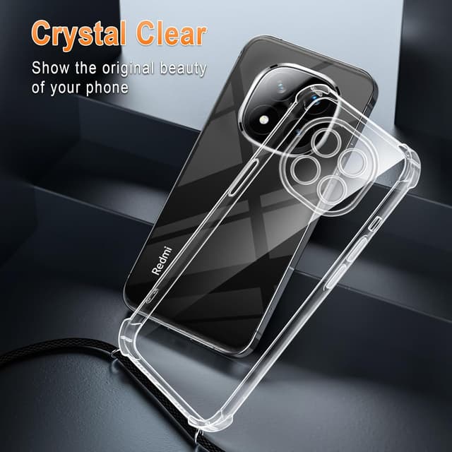 Detalle de XTCASE Coque TPU transparente avec tour de cou et cordon pour Xiaomi Redmi Note 14 Pro 5G / Poco X7 5G (noir)