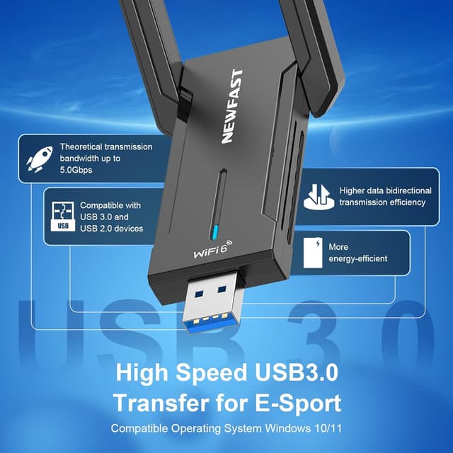 Detalle 2 de NEWFAST 5400Mbps USB WLAN Stick WiFi 6E đĄ