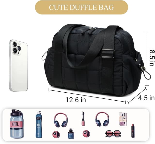 Detalle de CAMTOP Mini Gym Bag for Women — Small Puffy Quilted Tote Duffel with Wet Compartment