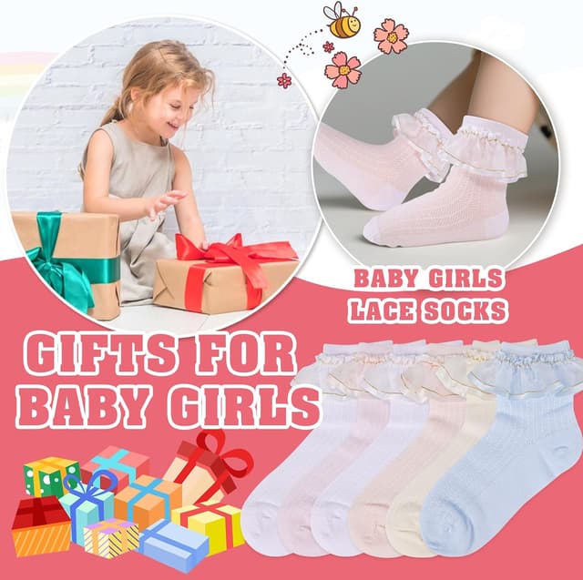 Detalle de QKURT 6 Pairs Baby Girls Frilly Ankle Socks (Cotton Lace Ruffle) for Dance & Everyday Wear