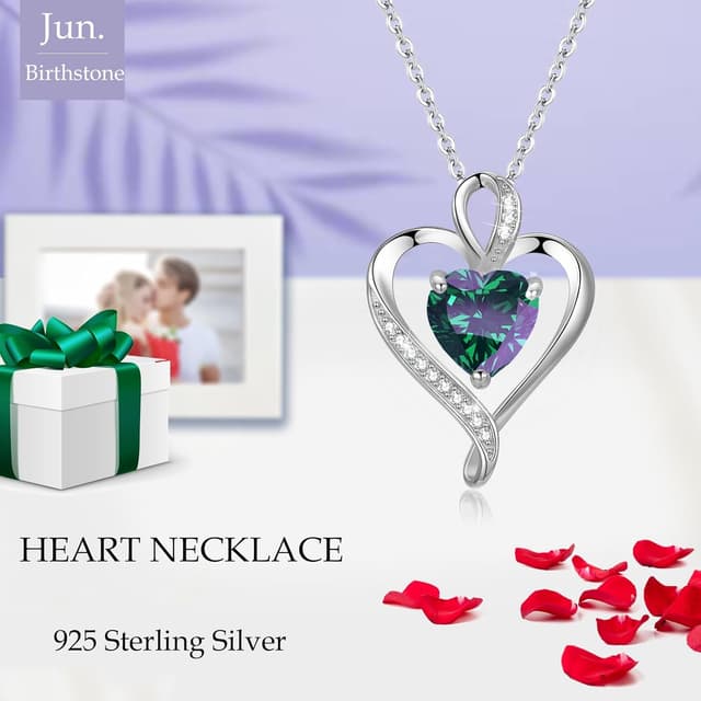 Detalle 2 de LAVUMO Damen Halskette mit Herzanhänger aus 925 Sterlingsilber (Herzkette, Zirkonia & Messing-Element)