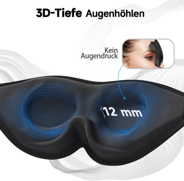 Detalle 1 de INNELO 3D Schlafmaske für Seitenschläfer – 100 % lichtdicht, 3D-Augenbereich & weicher Schaum, inkl. Tasche (Schwarz)