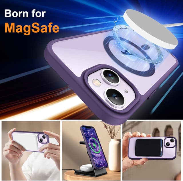 Detalle 2 de ORETECH Hülle für iPhone 13/14 (6,1 Zoll) mit 2 Schutzfolien & Mag-Safe-Kompatibilität – Tiefes Violett