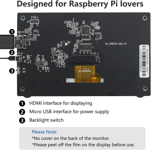 Detalle de HAMTYSAN 7-Zoll Raspberry-Pi-Display (800x480) – externer HDMI-Mini-Monitor ohne Touch