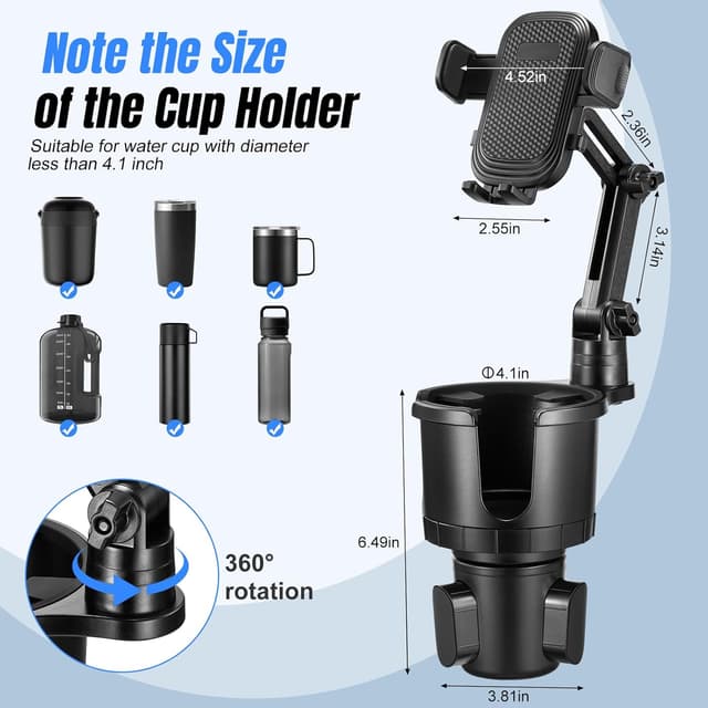 Detalle 2 de This Hill adjustable car cup holder expander with phone mount (up to 7-inch phones)