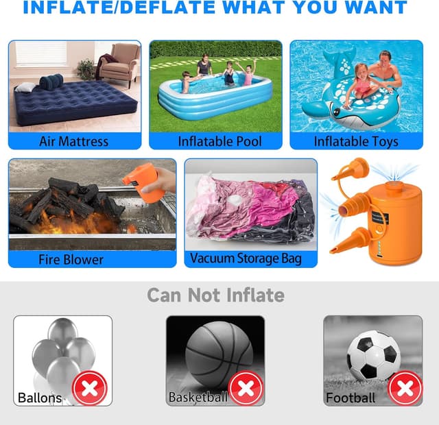 Detalle de Electric Air Pump for Inflatables (4000mAh) – Cordless pump with 3 nozzles for airbeds, paddling pools and more