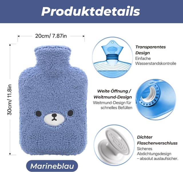 Thumbnail 4 de samply Wärmflasche 2 L Dunkelblauer Bär