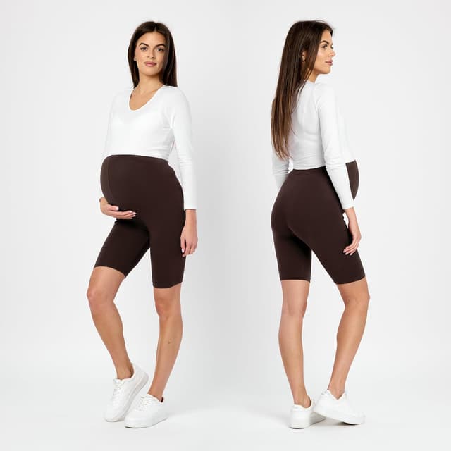 Detalle de Be Mammy Leggings courts de maternité en coton à taille haute (BE20-228)