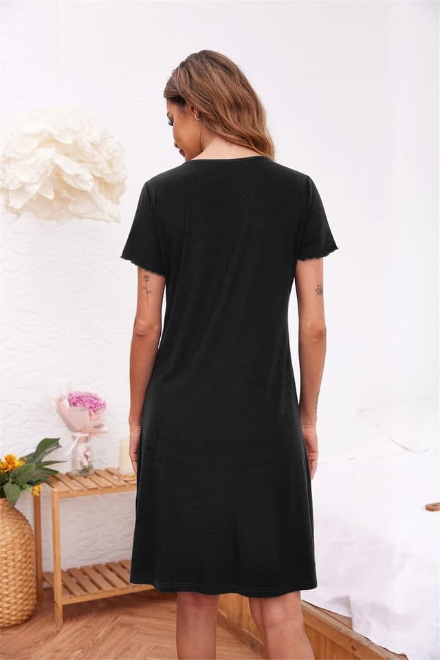 Detalle de Ekouaer Damen Nachthemd Kurzarm Schlafshirt mit Knopfleiste – Kurz Sleepshirt, S–XXL