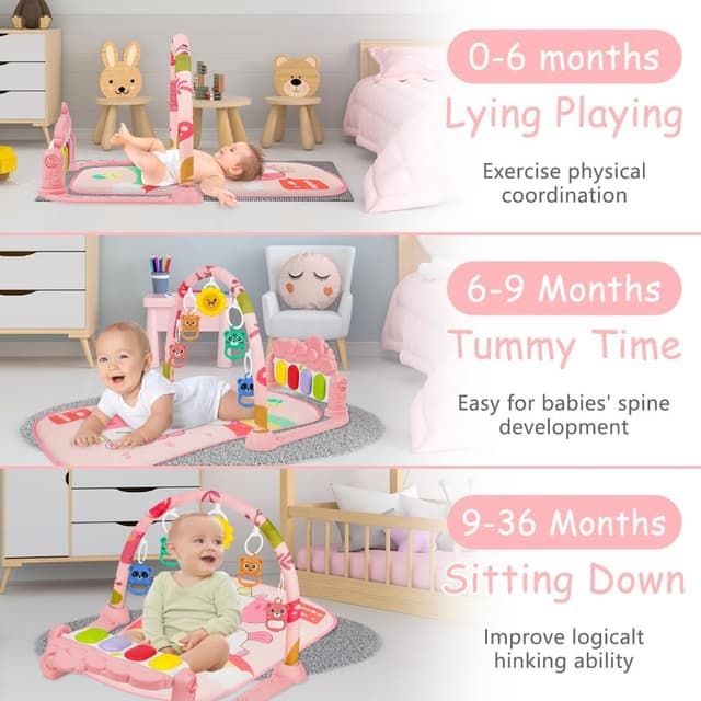 Detalle 2 de AOMIG Baby Play Mat Baby Piano Gym with Music and Lights (detachable activity toys)