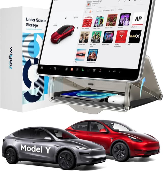 Detalle de Wigoo Under Screen Organizer for Tesla Model Y (2019–2026) — Concealed Center Console Tray