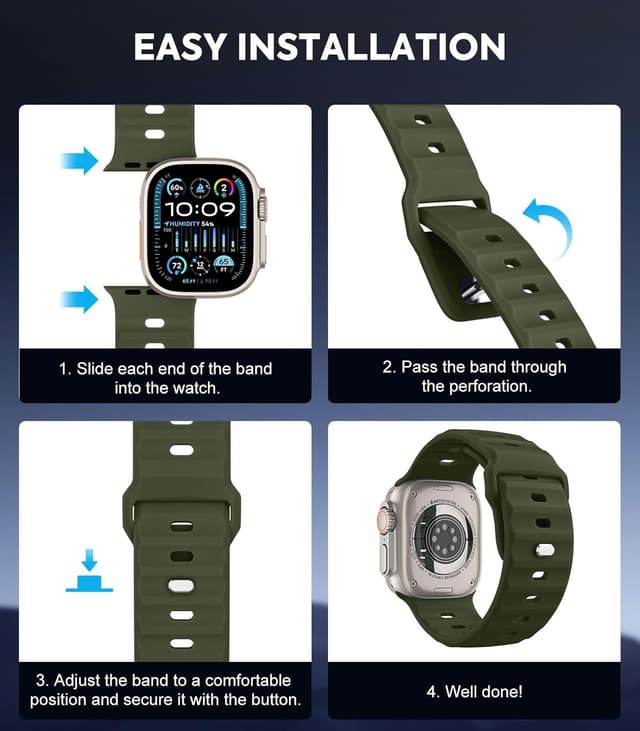 Detalle 2 de MoKo Ocean Bands silicone replacement strap for Apple Watch Ultra 2, Series 9/8/7/6/5/4/3/SE (49mm–42mm)