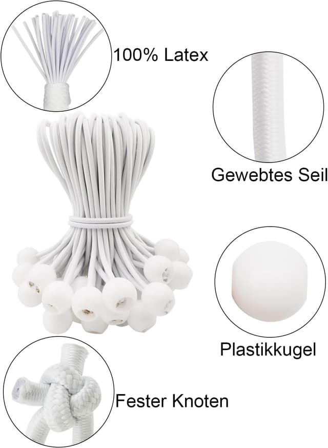 Detalle 2 de WMZOBH Spanngummis mit Kugel 15 cm (50 Stück) – Planenbefestigung für Zelt, Camping & Bootsunterstände